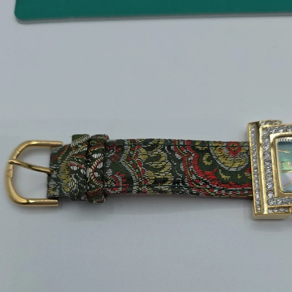 Joan Rivers Shell Face With Crystal Accents and Green Pasley Watch Band